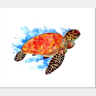 Red Watercolor Sea Turtle Posters and Art